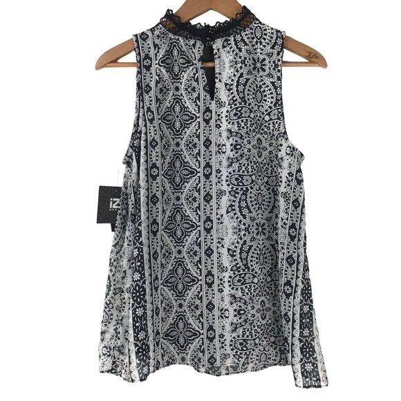 NWT iZ Byer Womens M Black Lace Blouse Aztec Tank Top Sleeveless Floral Casual - Picture 10 of 11